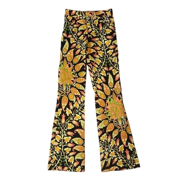Zara Jacquard Floral Tropical Print Flare Mid Rise Stretch Trouser Pants - Picture 6 of 13